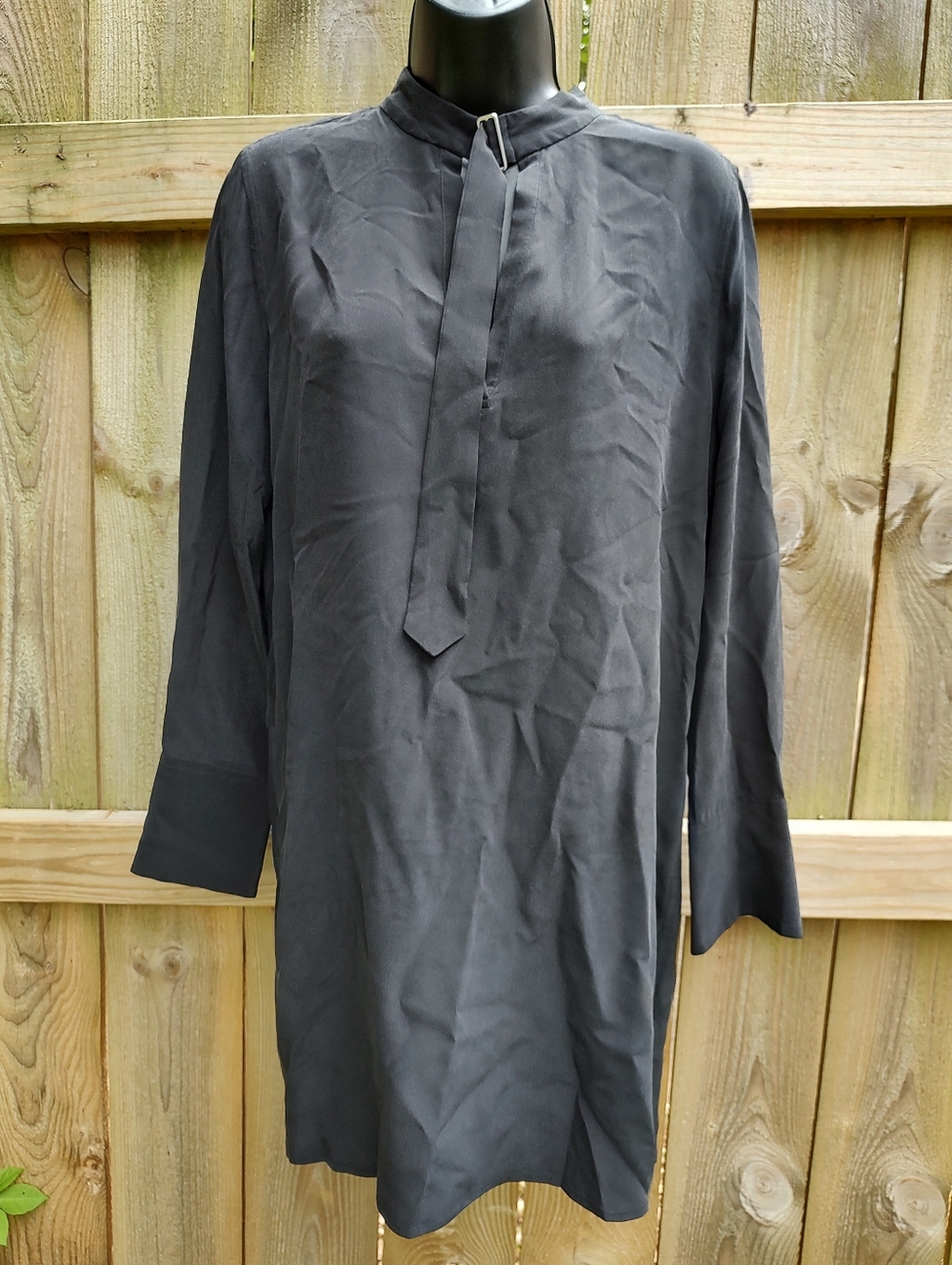 🏵️ Equipment Femme Black Tie Neck Silk Tunic Shirt Dress